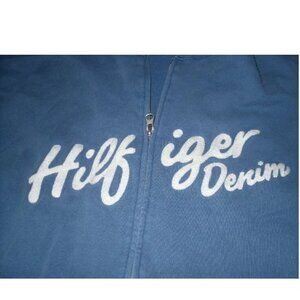 Mens Tommy Hilfiger Hoodie Sweatshirt XL Spell out LOGO Shirt Vintage Blue Extra